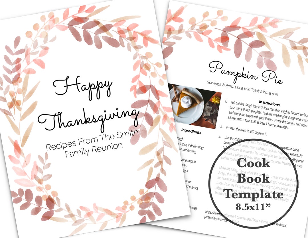Fall Recipe Book Template, Cookbook Template / Autumn, Thanksgiving ...