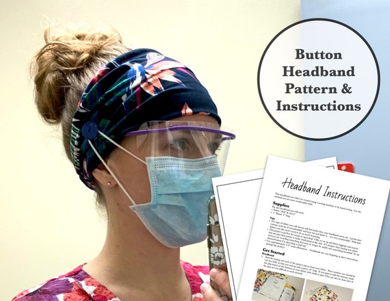Button Headband Printable Pattern, Headband with buttons, Earsaver Headband, Mask Headband, Printable PDF Pattern, Nurse head band pattern