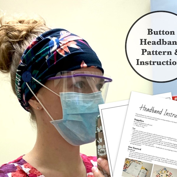 Button Headband Printable Pattern, Headband with buttons, Earsaver Headband, Mask Headband, Printable PDF Pattern, Nurse head band pattern