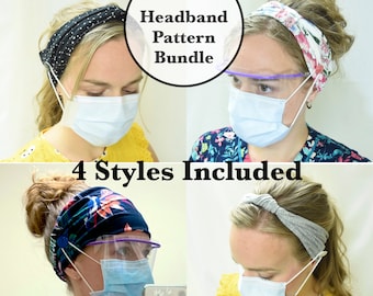 Button Headband Bundle Printable Pattern, Headband with buttons, Earsaver, Mask Headband, Printable PDF Pattern, Nurse head band pattern