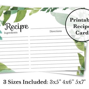 Scheda di ricetta stampabile, modello di scheda di ricetta, raccoglitore di ricette - PDF