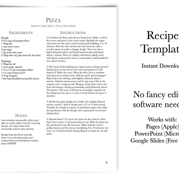 Printable Cookbook Template, Recipe Book, Cookbook, Recipe Binder - Pages (Apple), Google Docs (Online), Power Point (Microsoft) - Style 3