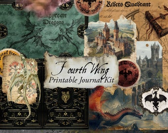 Vierter Flügel Digital JunkJournaling Dekoratives Ephemera Pack, digitaler Download Bundle für Papierhandwerk Dekoration, hochwertiger PDF-Druck