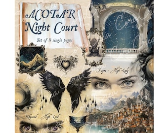 ACOTAR Night Court JunkJournaling Dekoratives Ephemera Pack, digitales Download-Bundle für Papierhandwerk-Dekoration, hochwertiger PDF-Druck
