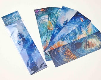 Vintage Under the Sea Sticker Strips - 6 Strips, Seascapes, Borders and Backgrounds for Journaling, Scrapbooking, Nautical Themes,Watercolor