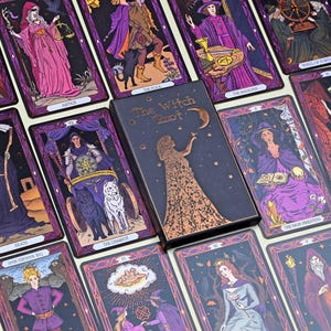 Witch Tarot Deck, 22 Cards of Major Arcana, Foiled Cards, Mystical Purple Design for Journaling, Crafting, Gifting
