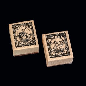 Houten postzegels wilde westen poststijl voor plakboeken, cowboys junk Journal en Arts & Crafts Stamp Journal Vintage Rubber Stamp