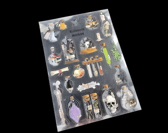 Halloween Themed Spooky Junk Journaling Transparent Sticker Sheet, Gothic Stationary Stickers for Junk Journaling