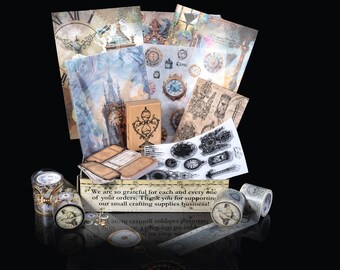 Monatliches April-Abo Junk-Journaling-Kit, Vintage-Mixed-Media-Craft-Use-Mystery-Box