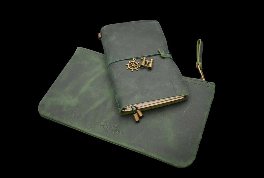 Forest Green Vintage Colorful Leather Handmade Travel Journal Set ...