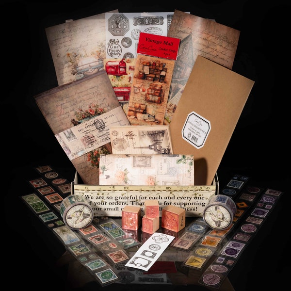 Vintage Mixed Media Curiosities Abonnement-Vorratsbox, Ephemera Bastelbox für Journaling, Scrapbooking und andere Bastelarbeiten