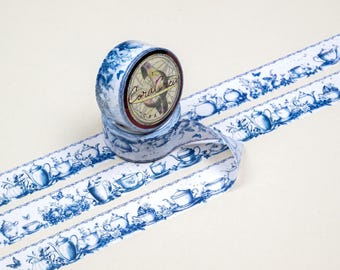 Blue Tea Washi Tape Featuring Tea Party Porcelain, for Junk Journaling, Travel Journals, Scrapbooking, Paper Crafts