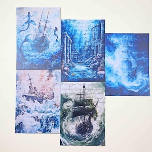 Ensemble de papiers Les mystères de la mer - 5 styles, arrière-plans sur le thème nautique pour la tenue d&#39;un journal, scrapbooking avec paysages marins, mer agitée, fond océanique