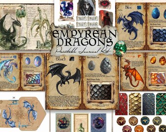 Empyrean Dragons Digital JunkJournaling Dekorativer Vierter Flügel Ephemera Pack, Digital Download Bundle für Papierhandwerk, hochwertiger Druck