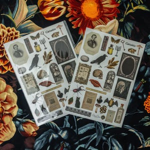 Curiosities Sticker Sheet: vintage ephemera and gothic inspired images printed on matte paper perfect for scrapbooking and craft projects. image 5