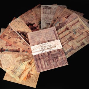 Oude steden stickerpakket plakboekset met stickervellen en velijnpapier, het oude Egypte, Rome, reisdagboek, papier ambachten
