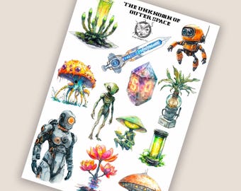 Unbekannt von Outer Space Sticker Blatt Journal Peel-off Gestanzte Aufkleber für Kreative Journaling Kunsthandwerk Universum Science Fiction