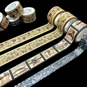 ヴィンテージ解剖学和紙テープ - 4デザイン - ジャンクジャーナルやペーパークラフトに最適なスケルトンテープ