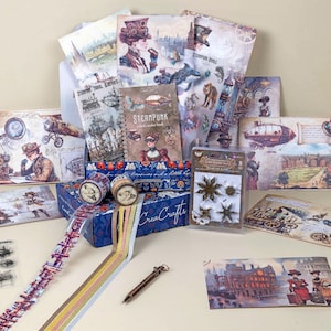 Steampunk-journaalbundel gemengde media dagboek plakboekdoos, stoom industriële Victoriaanse Ephemera Craft-doos voor scrapbooking