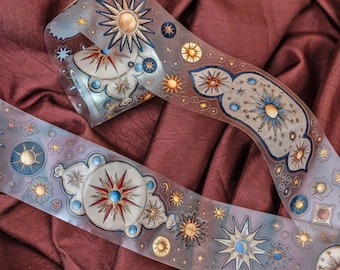 Astronomy Transparent Tape: pre-cut images pf planets, stars, moons to add a vintage mysterious glow to Journals, scrapbooks and mixed media