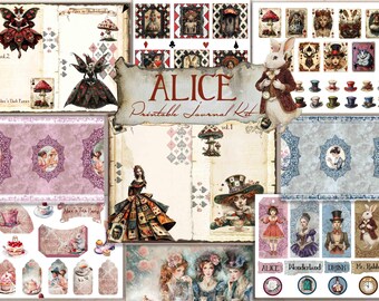 Alice in Wonderland Digital Journal Kit Dark Fairies JunkJournaling Ephemera Pack, Digital Download Bundle for Paper Craft Print Fairytale