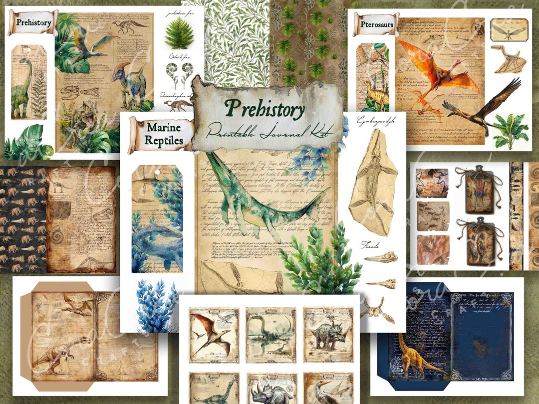 Dinosaurs Junk Journal Digital Kit - Prehistory Set Printable Pages ...