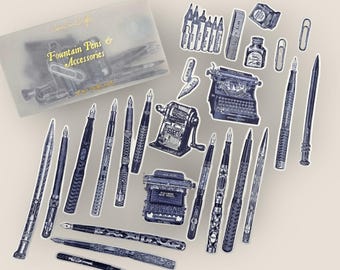 Penne stilografiche Adesivi trasparenti Vintage Autore Scrittura creativa Illustrazioni a tema per arti e mestieri