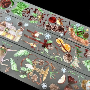 Cinta washi ancha decorativa de temporada, cinta transparente de PET para manualidades con diseños naturales de otoño e invierno para diarios basura y diarios artísticos.