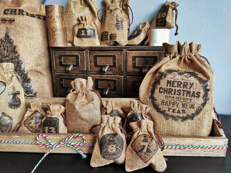 Burlap Gift Wrapping Bags Christmas Jute Bags Decorative Sack Etsy