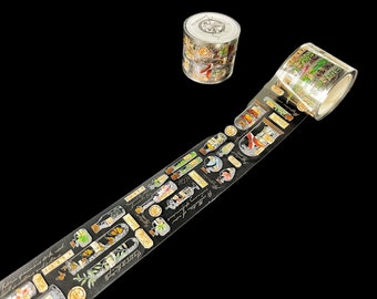 Scientific Biology Themed Decorative Transparent PET Decorative Washi Tape with Insects and Plants in Test Tubes and Flasks