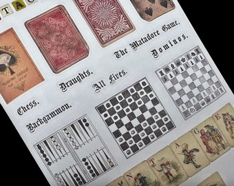 Vintage Games Sticker Sheet - Scrapbooking Stationery Journal Peel-off