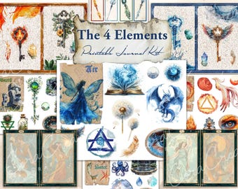 4 Elements of Nature Digital JunkJournal Kit Elemental Magic Printable Pages Ephemera Pack Bundle for Adults Craft Air Water Fire Earth