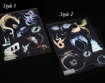 Dragon Sticker Sheets - Rub On Stickers Dragons Fantasy Beasts Myths Legends Mystical Creatures Scrapbooking Stationery Journal
