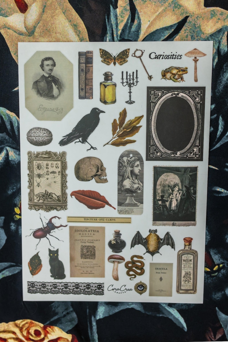 Curiosities Sticker Sheet: vintage ephemera and gothic inspired images printed on matte paper perfect for scrapbooking and craft projects. image 8
