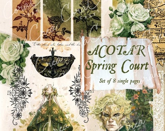 ACOTAR Spring Court Digitale Download Journaling Ephemera Pack, Afdrukbaar Fantasy JunkJournaling Pack met banners en Washi Tape-elementen