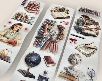 Light Academia Transparent Tape, Collegiate Inspired Designs with Books, Women, Desk Items, Study, Dark Academia, Crafting Journaling