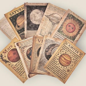 Vintage Astronomy Paper Set Planets Astro Manuscript Decorative Papers for Crafting and Journaling Outer Space Space Fantasy