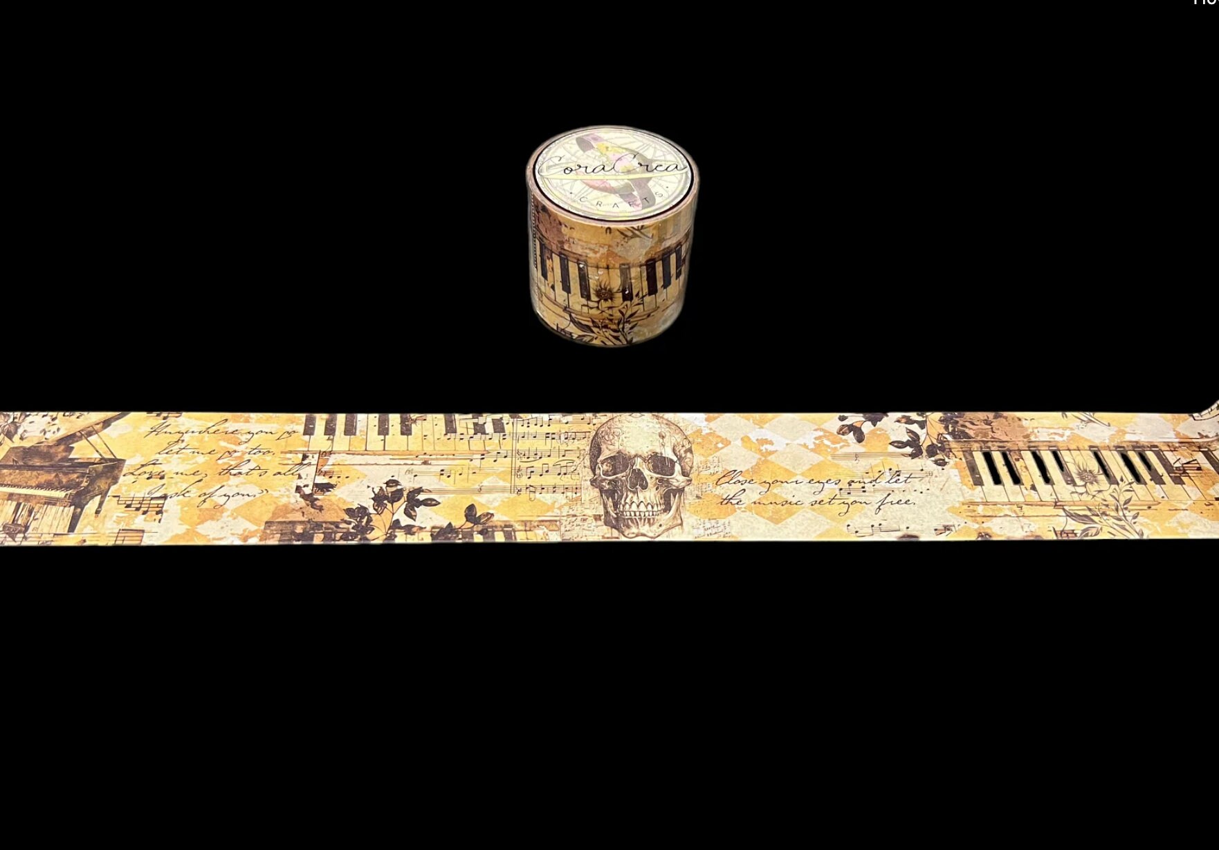 Vintage Phantom of the Opera Inspired Decorative Washi Tape with Sheet Music, Notes and Skulls