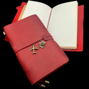 Vintage Red Traveler’s Journal Leather Set - Includes Handmade Leather Journal with a Zipper Leather Pouch, Mini Leather Blank Notebook