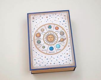 Astronomy Decorative Book Box: Vintage, Zodiac, Space, Sun, Moon