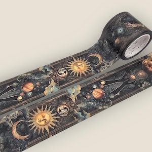 Outer Space Mystical Washi Tape, Suns, Planets, Stars, Night Galaxy Tape for Journaling, Scrapbooking, Crafting