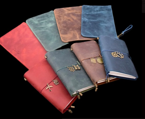 Vintage Red Traveler's Journal Leather Set - Includes Handmade