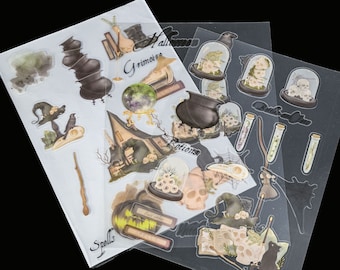 Witch Sticker Sheets-Witches, cauldrons, potions Scrapbooking Stationery Journal