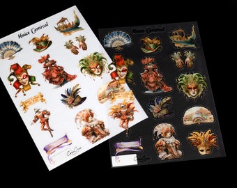 Venice Carnival Sticker Sheet - Arts and Crafts Supplies Circus Fairs Set for Scrapbooking Stationery Journaling