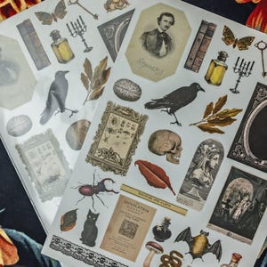 Curiosities Sticker Sheet: vintage ephemera and gothic inspired images printed on matte paper perfect for scrapbooking and craft projects. image 3