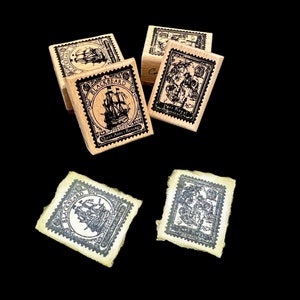 Pirate/Ocean Themed Rubber Wooden Stamps Featuring Blackbeard Pirate, Coastal Port Beach Theme with Pirate Ship for Travel Journals