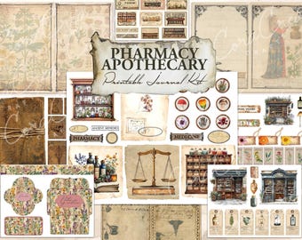 Ancient Pharmacy Apothecary Digital JunkJournal Kit Natural Remedies Printable Pages Ephemera Pack Bundle for Adults Witchy Bottles Medicine
