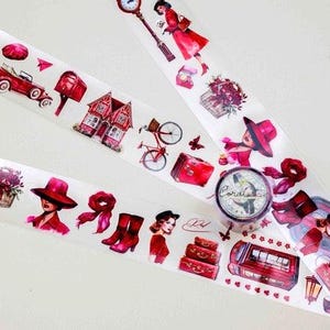 Cinta adhesiva transparente con abalorios rojos, cinta decorativa para manualidades, para diarios, álbumes de recortes, cinta adhesiva, diarios de papel, tarjetas, arte y diseño de manualidades