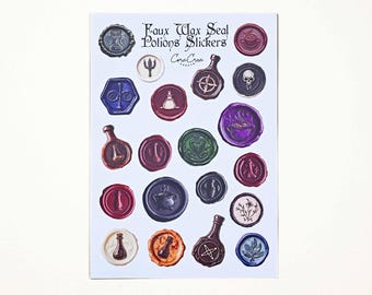 Tränke Faux Wachssiegel Aufkleber, Aufkleber Bogen zum Basteln, Briefe, Scrapbooking mit Trank und Apotheker inspiriertem Design