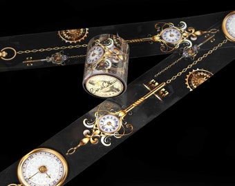 Pocket Watches Transparent Tape for Junk Journaling, Decorative Shiny Finish pocket watch design